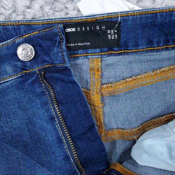 Asos High Rise Lift and Contour Jean Shorts Mid Blue Stretch US 6 UK 10 Shortie - Picture 5 of 11